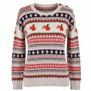 Squirrel Fair Isle Button-Shoulder Knit Sweater XL Petite